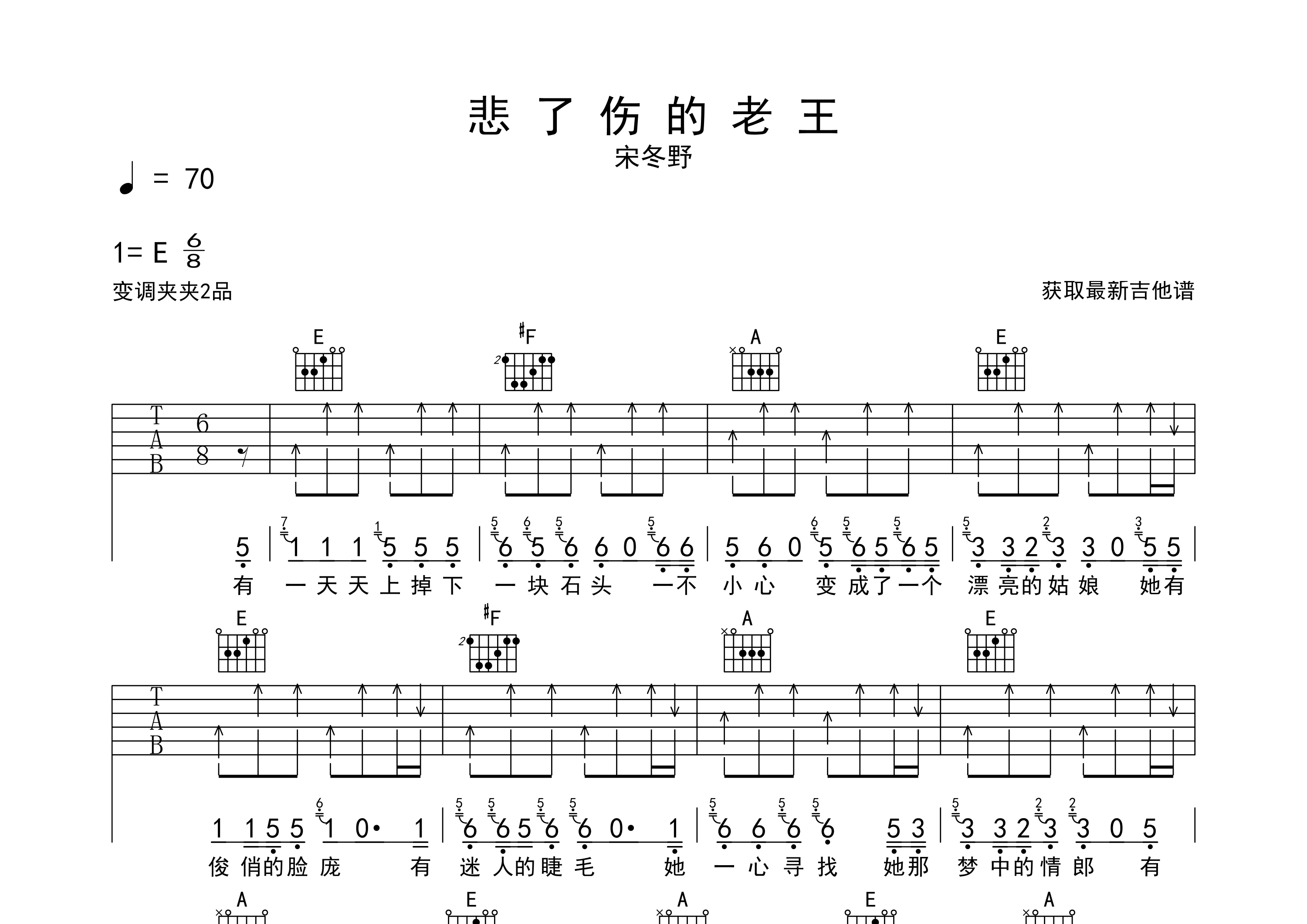 悲了伤的老王吉他谱预览图